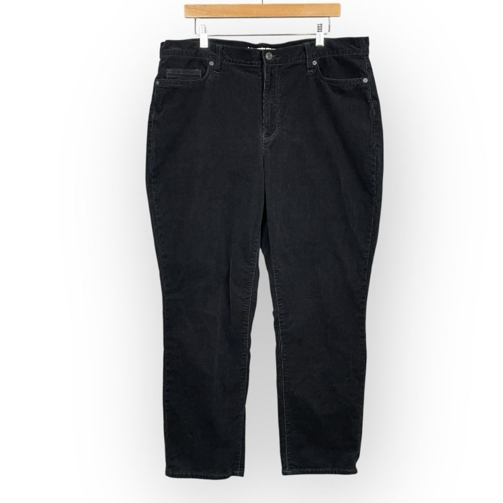 Lands End Women Black Corduroy Straight Leg Pants Size 18 Classic Casual Stretch